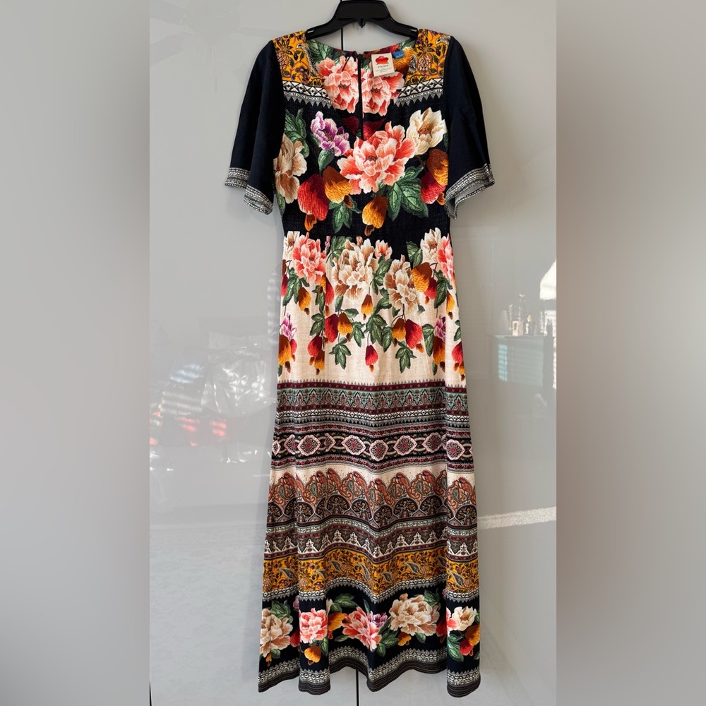 Anthropologie Farm Rio Black and Multicolor Floral Maxi Dress sz S